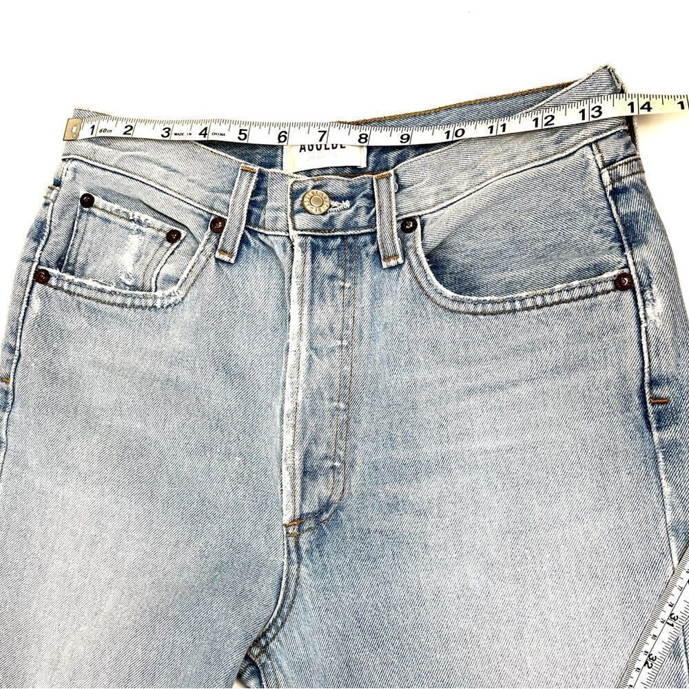 Agolde Riley High Rise Straight Crop Distressed Ripped Knee Jeans - Picture 13 of 15